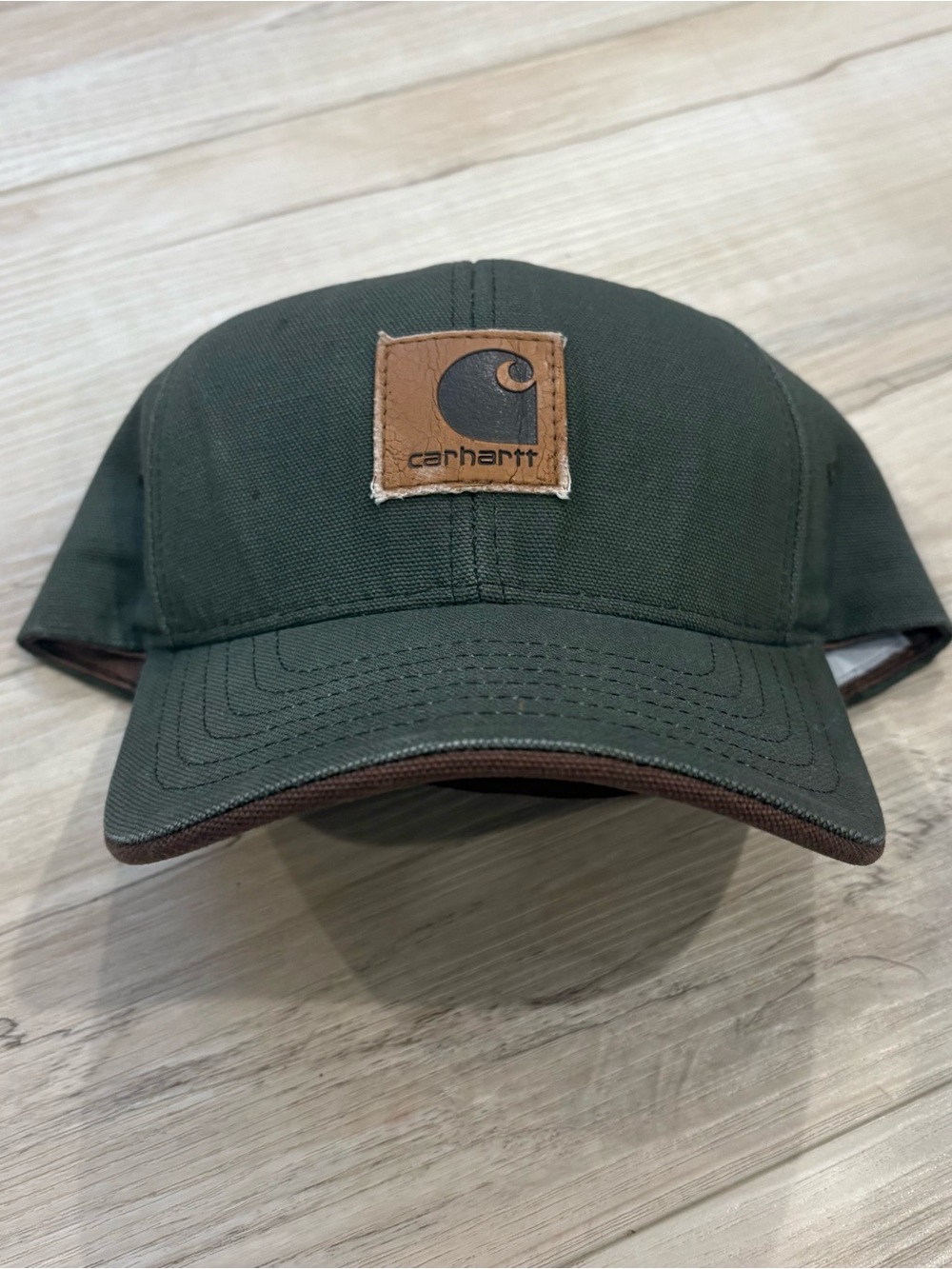 Carhartt Men's olive Green Canvas Logo Cap with leather strapback
